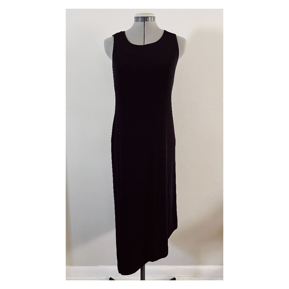 VTG Chico's Travelers Sz Small Black Midi Tank Dress Asymmetrical Hem